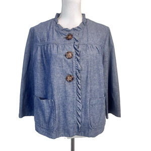 Charter Club Denim Chambray Blazer Jacket Size Large Ruffle Pockets Casual